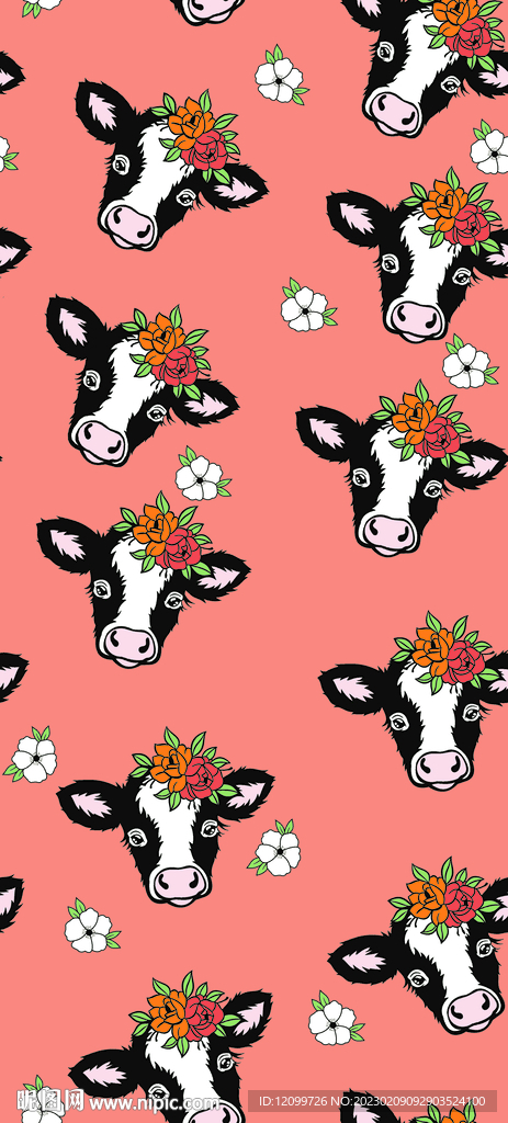 乱花  数码印花 牛头花朵