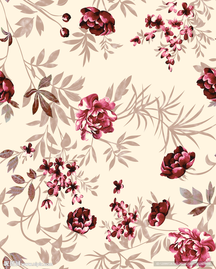 叶子花朵数码印花