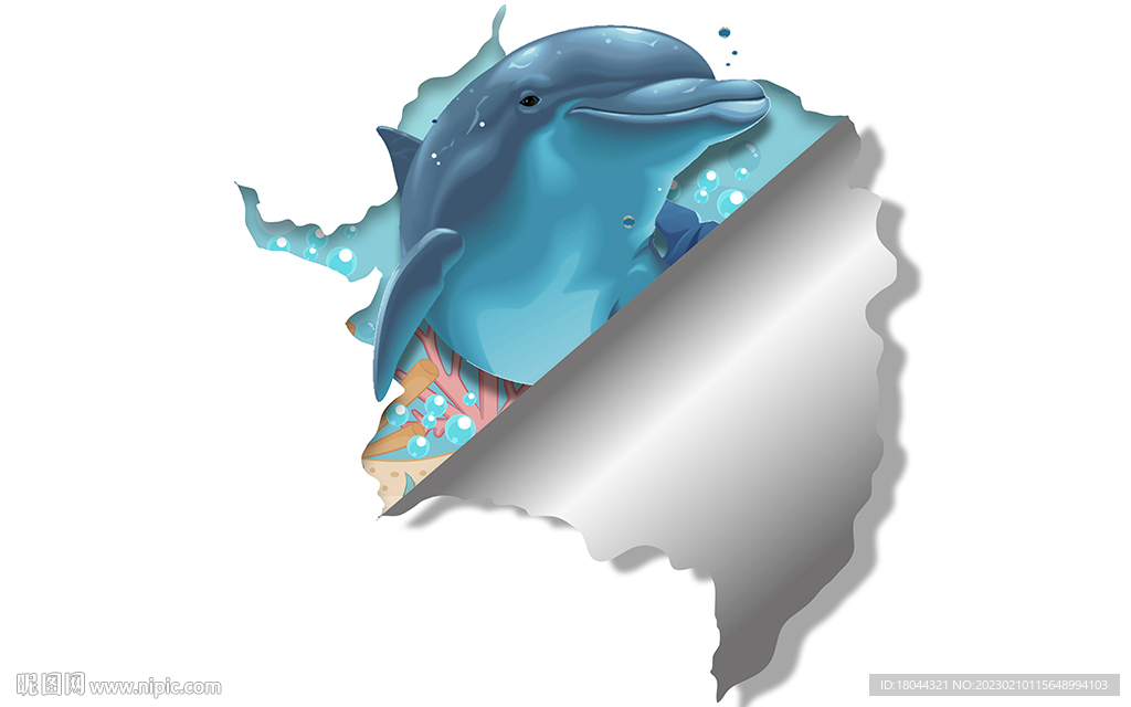3D互动立体海豚壁画背景墙