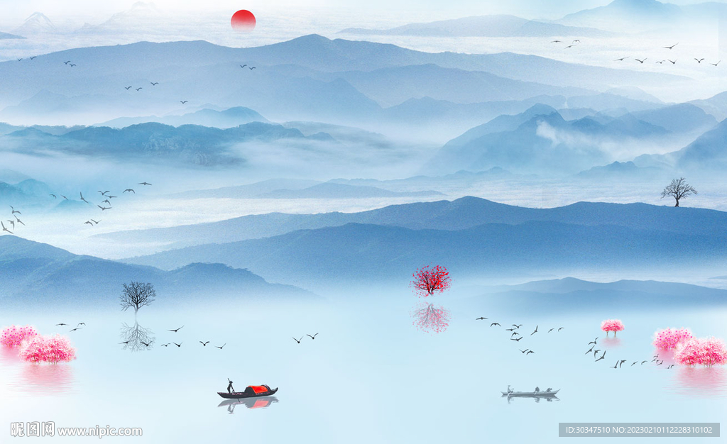 新中式水墨山水背景墙