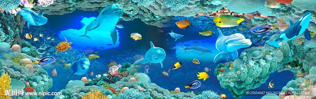 美景海底风景画全屋背景墙