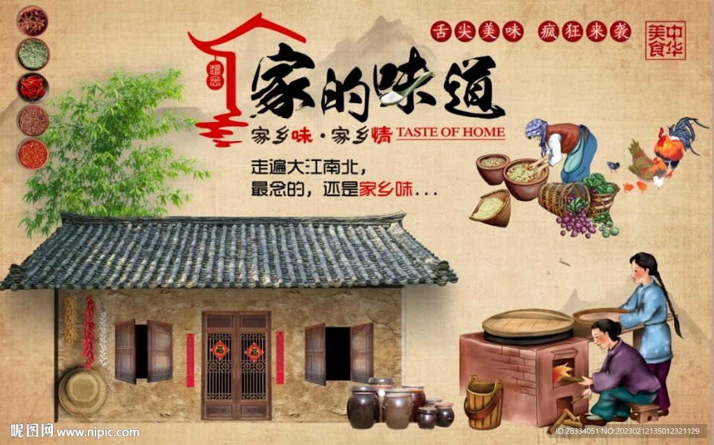 复古家的味道餐饮背景墙