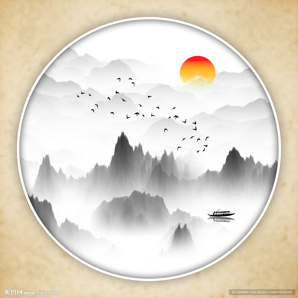  圆形山水画