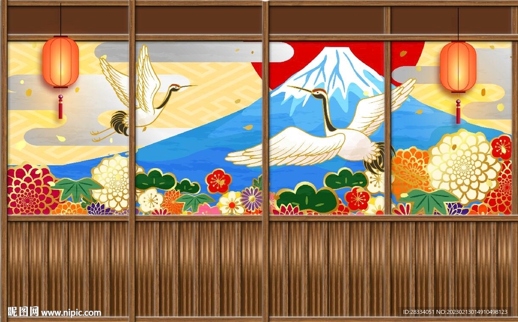 日本料理餐饮背景墙壁画