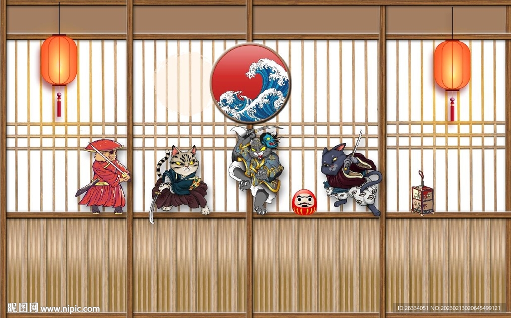 日本料理餐饮背景墙壁画图