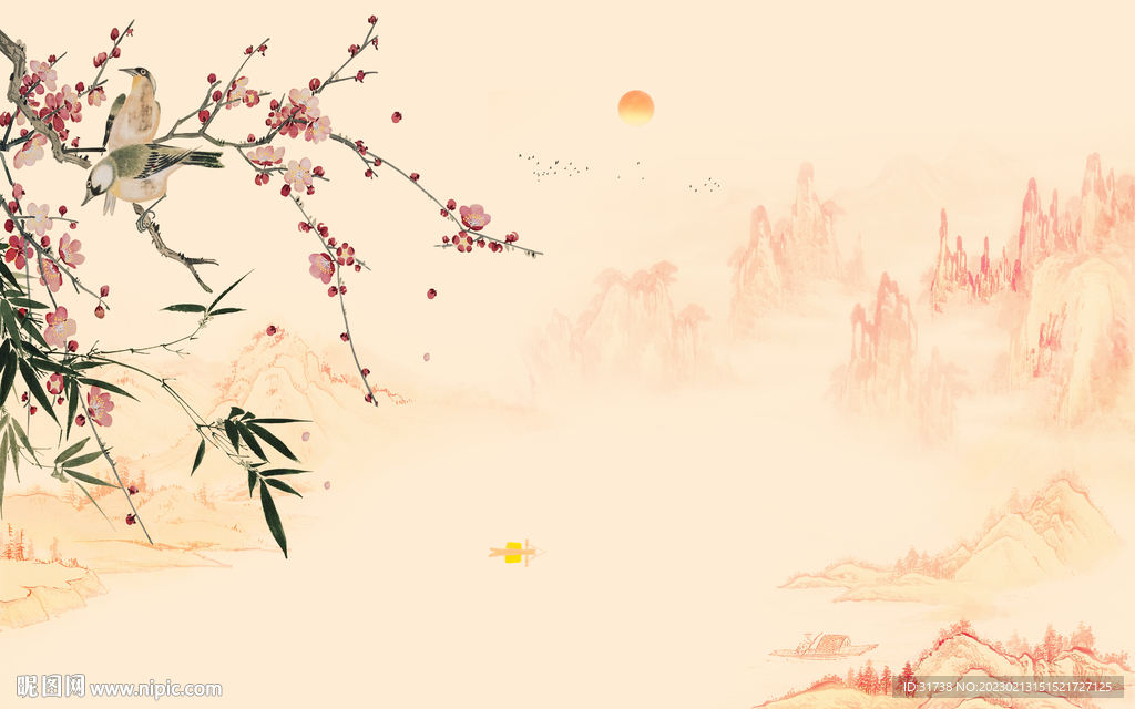 新中式花鸟画背景墙