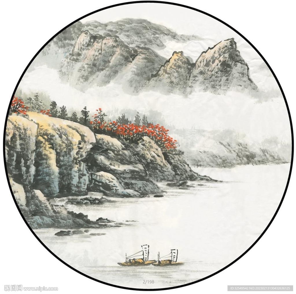 圆形国画山水装饰画