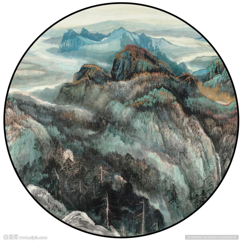 水墨山水圆形装饰画