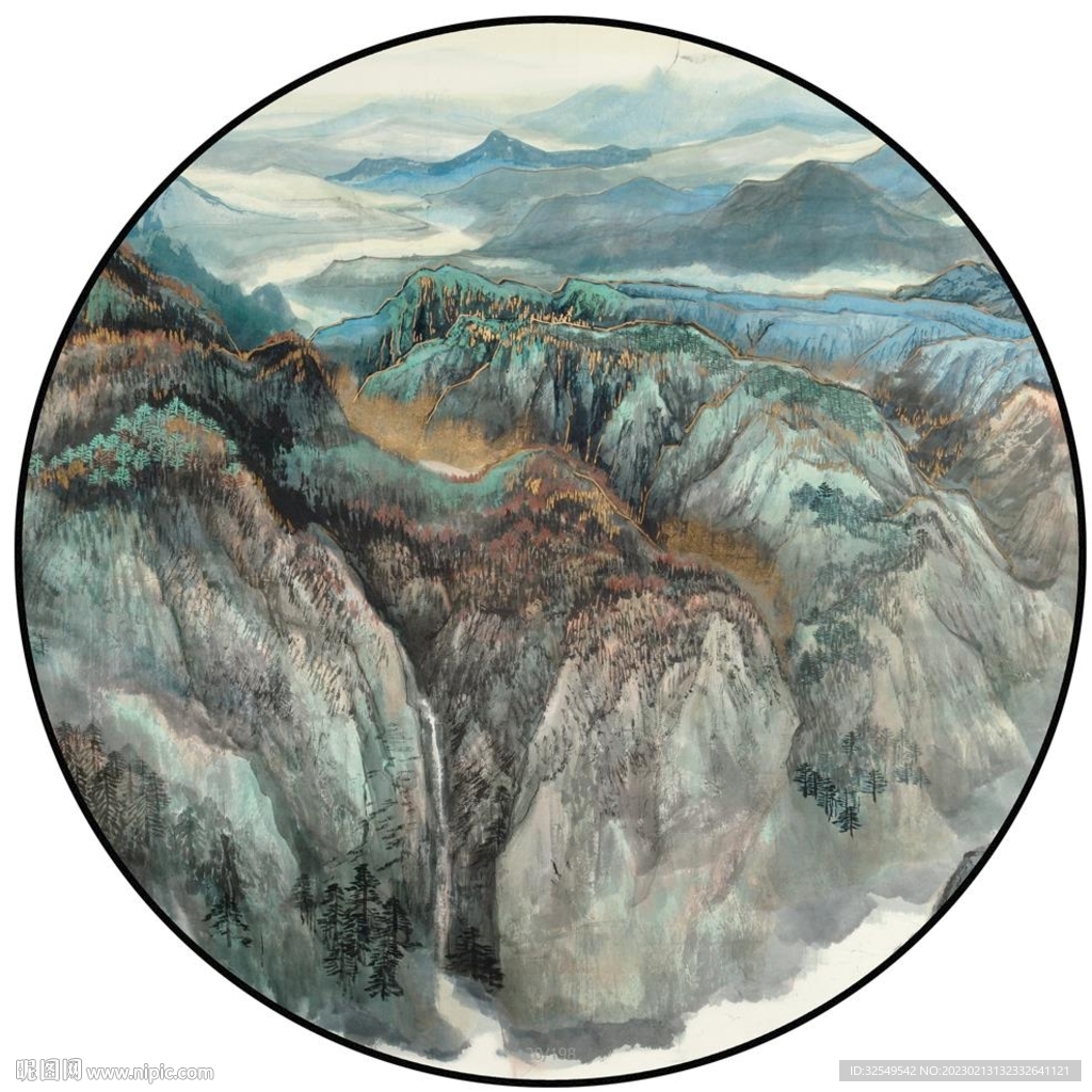 新中式水墨山水圆形装饰画