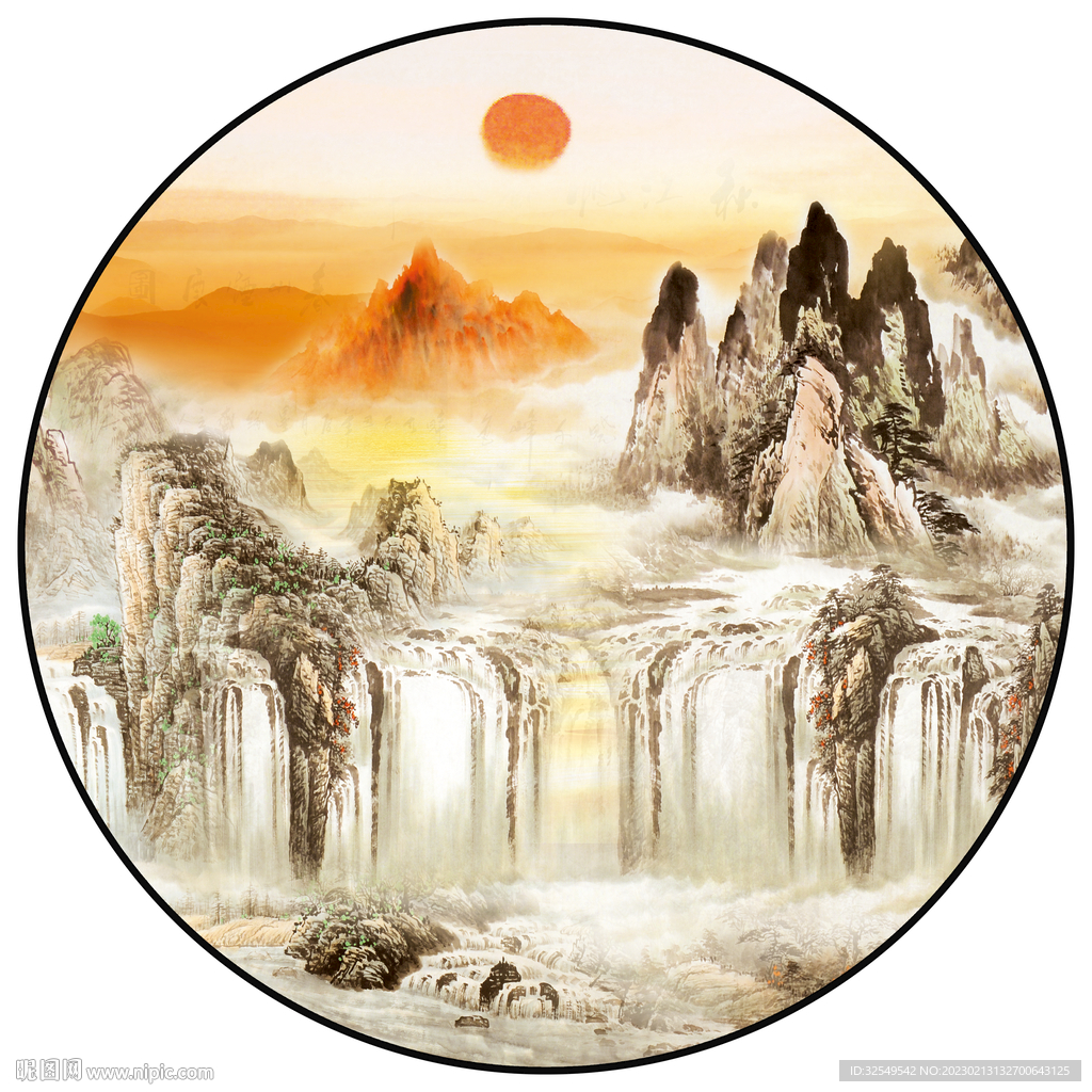 圆形国画山水装饰画