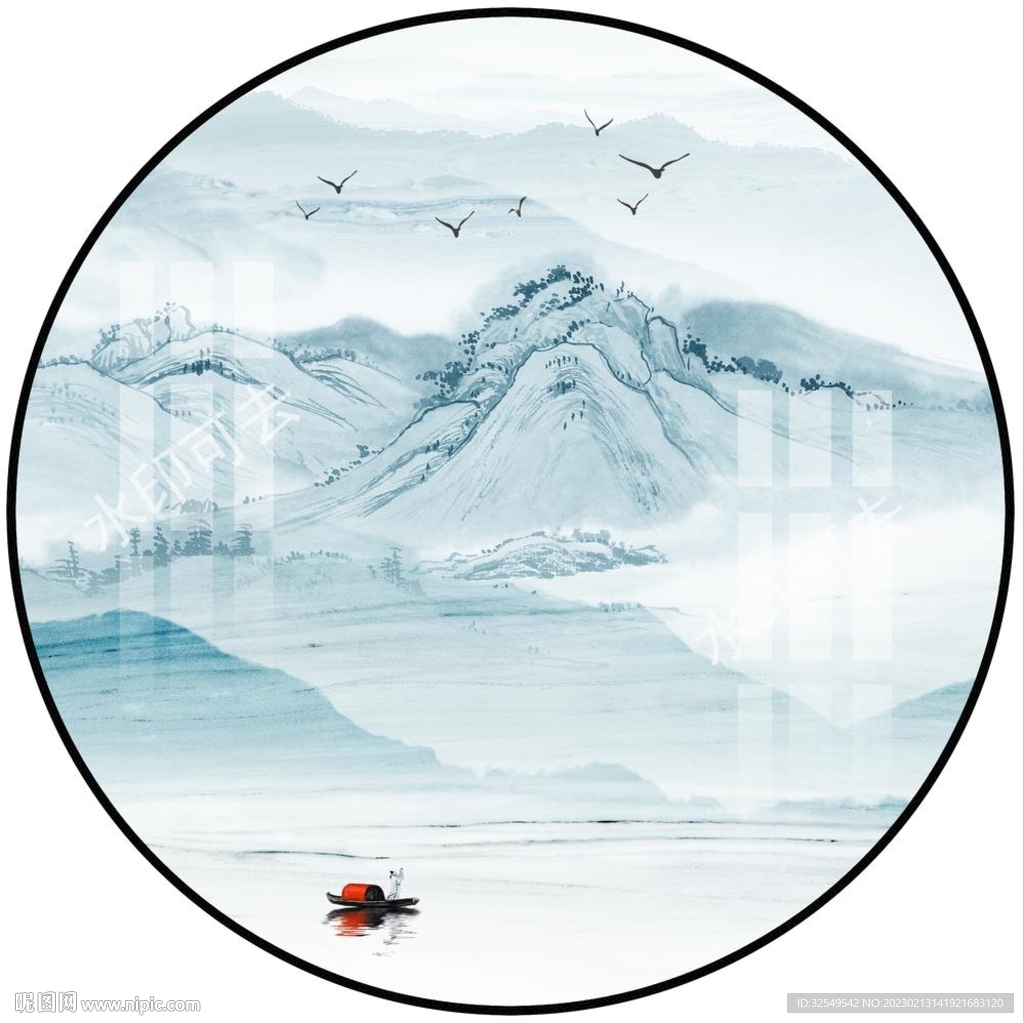 圆形国画山水装饰画