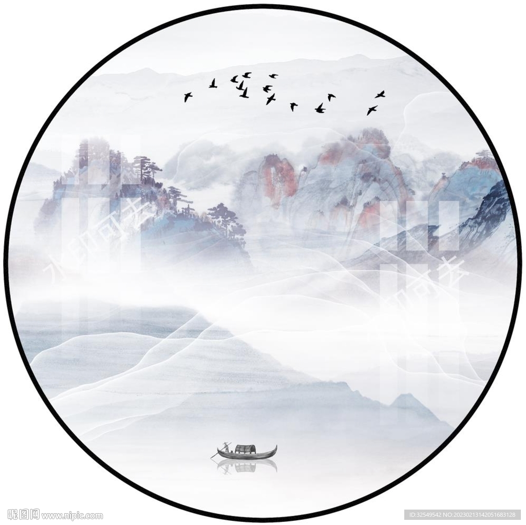 圆形国画山水装饰画