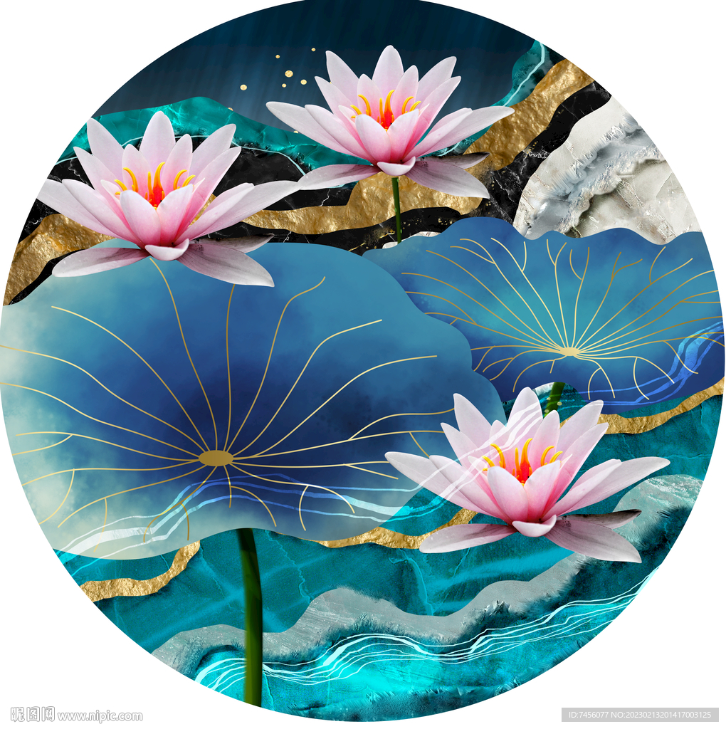 莲花唯美圆形挂画装饰画