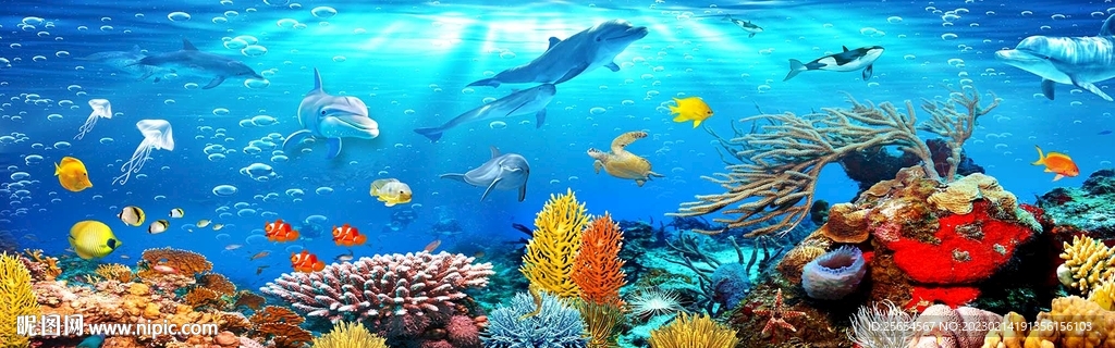 全景海底世界全屋3D电视背景墙