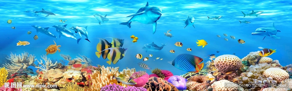 海底世界珊瑚礁全屋背景墙