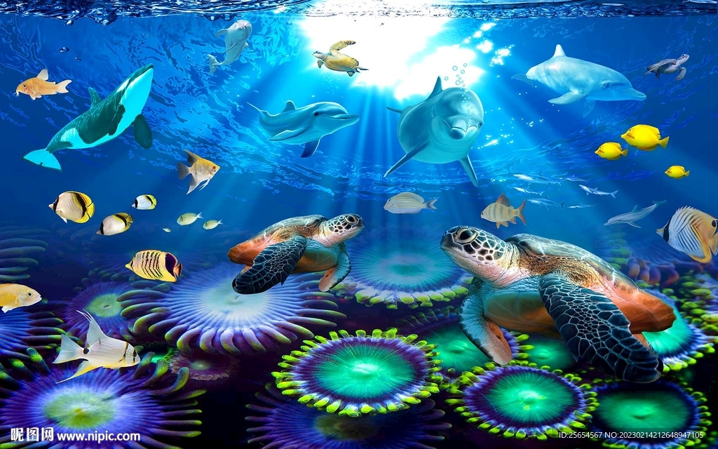 美丽海底鱼群电视背景墙