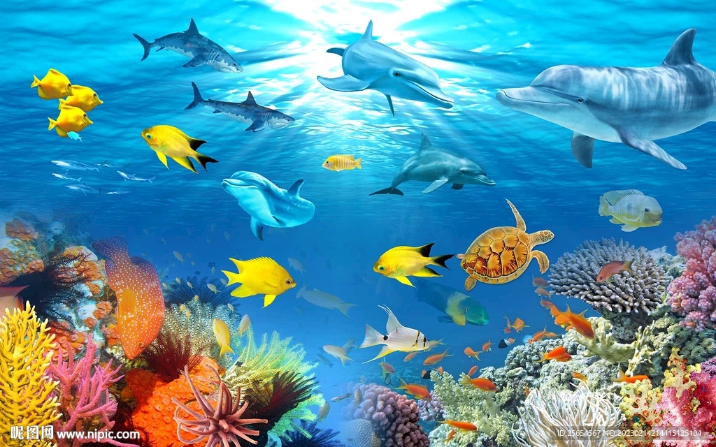 海底生物唯美背景墙