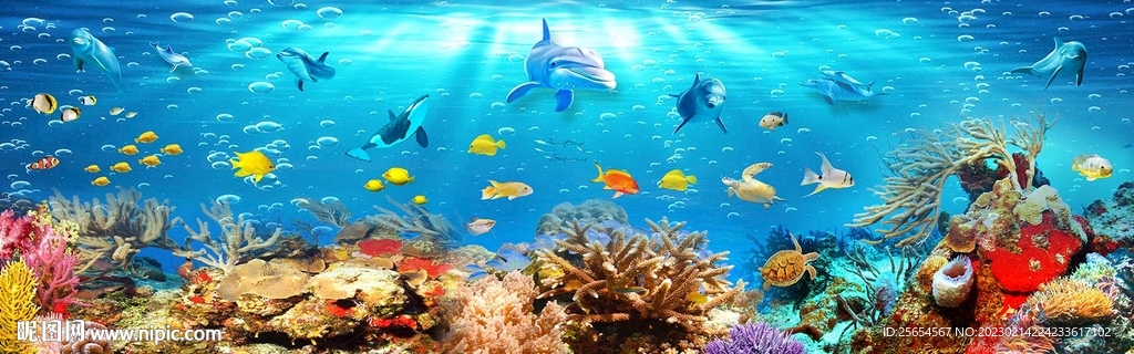 海底世界动物海藻珊瑚全屋背景