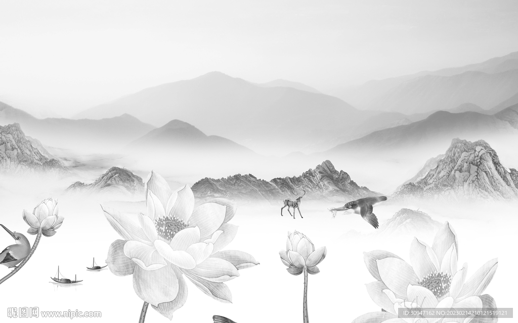 简约 意境灰色山水 Tif分层