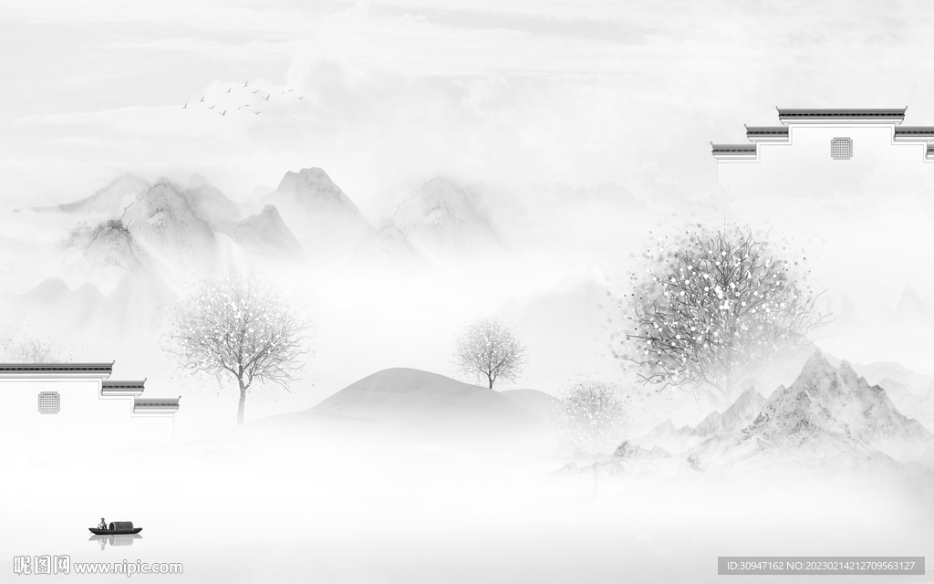 极简 意境灰色山水 Tif分层