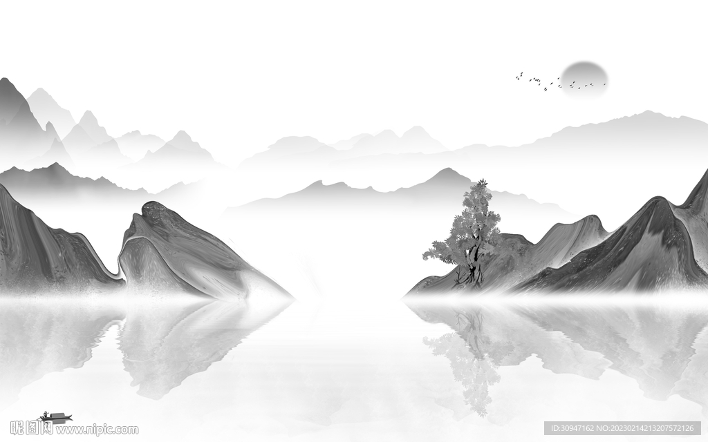 人气 灰色高雅山水 Tif分层