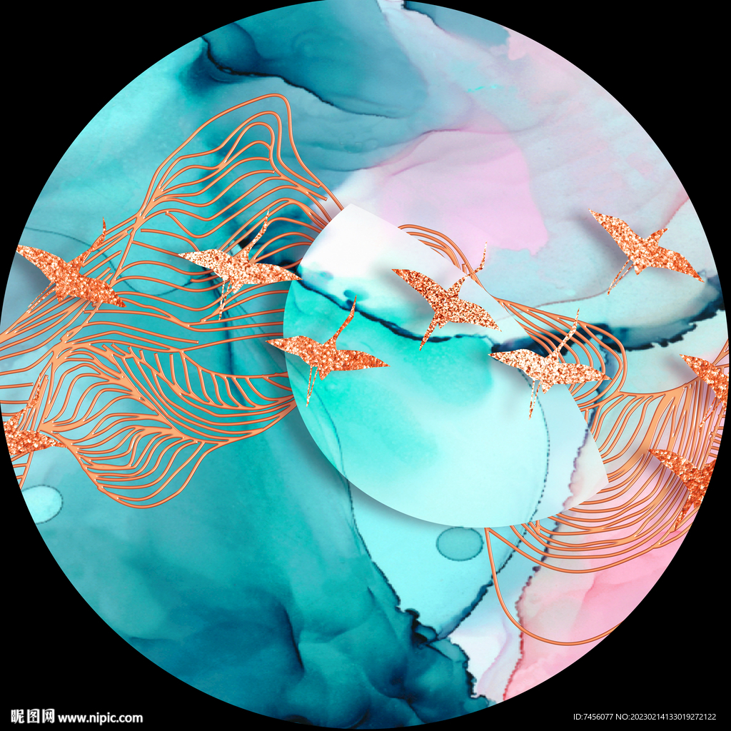 飞鸟水彩艺术圆形挂画装饰画