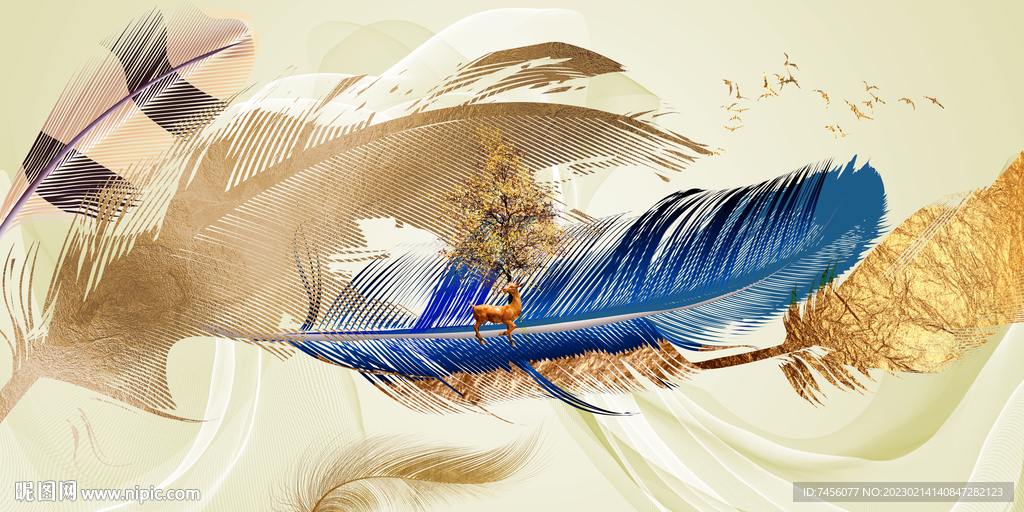 轻奢水彩羽毛艺术挂画装饰画