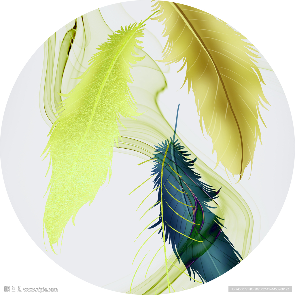 简约羽毛轻奢圆形挂画装饰画