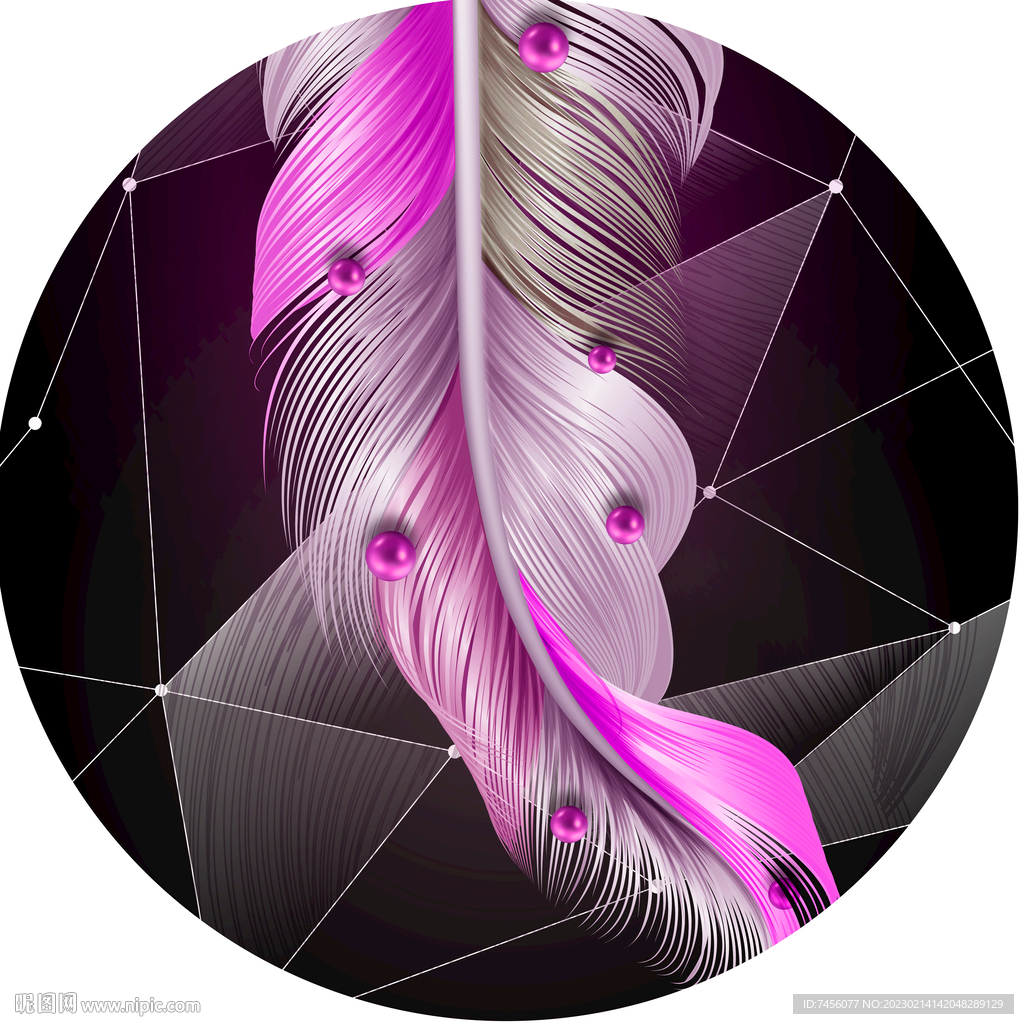 粉色羽毛高清圆形挂画装饰画