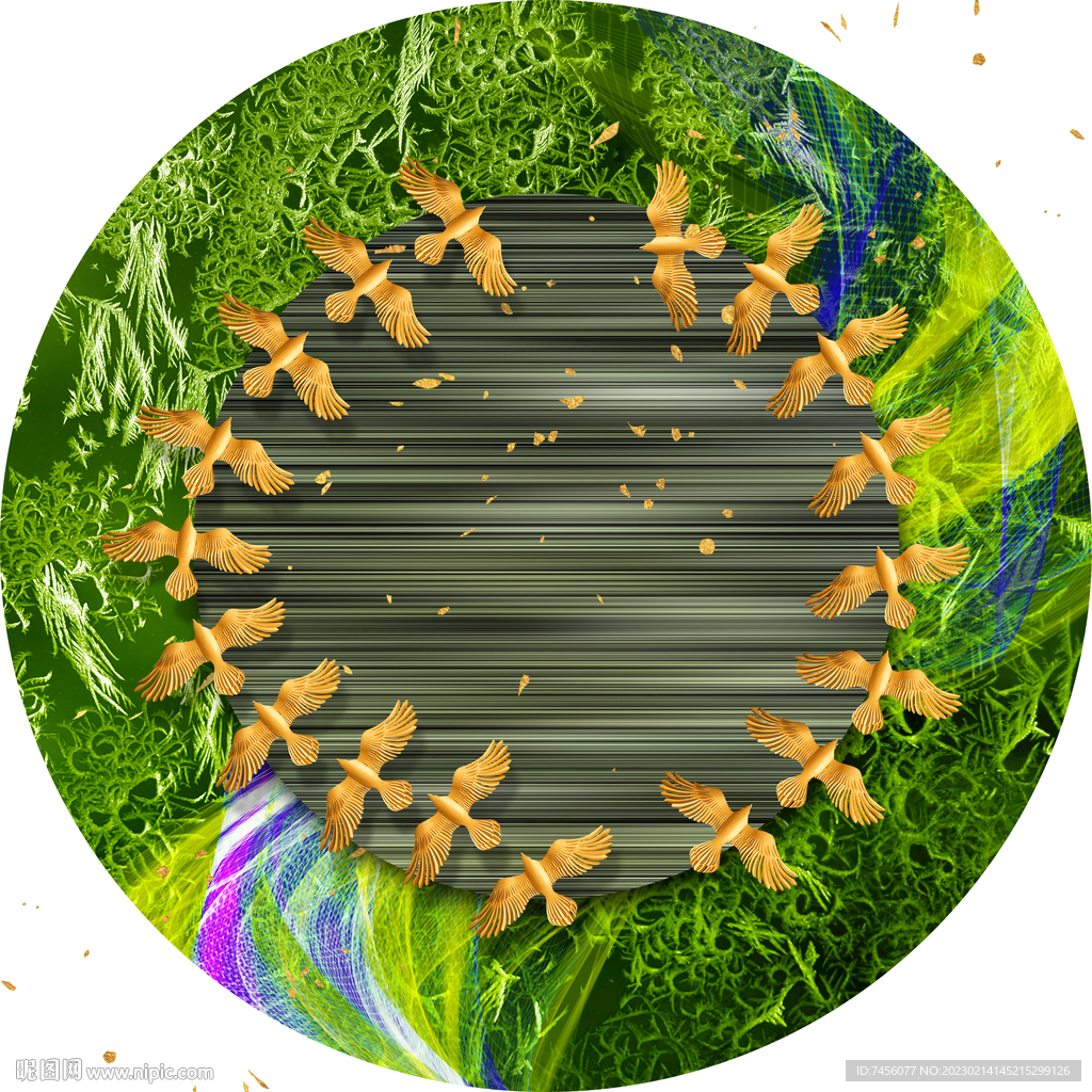 飞鸟木纹时尚圆形挂画装饰画