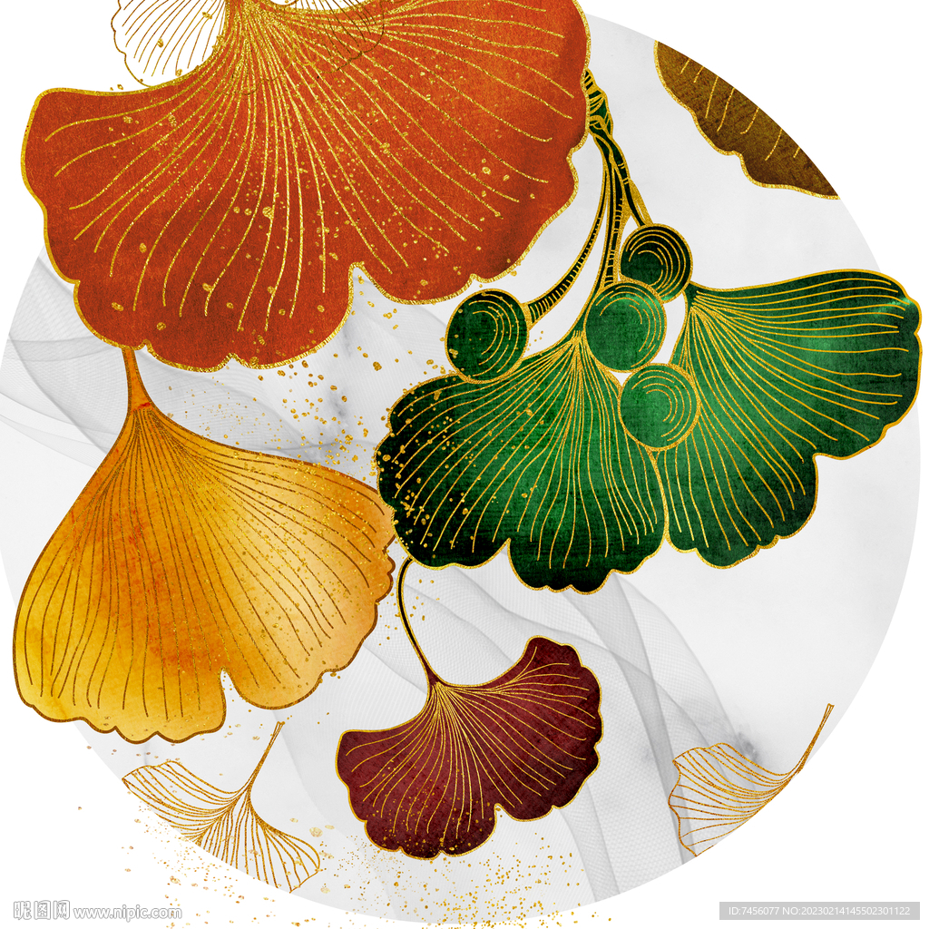 水彩树叶时尚圆形挂画装饰画