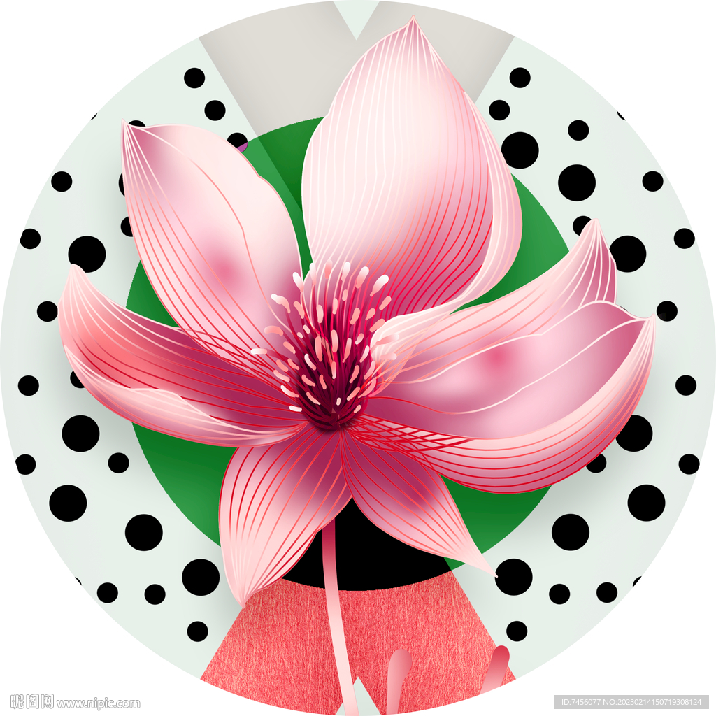 唯美粉色花朵艺术圆形挂画装饰画