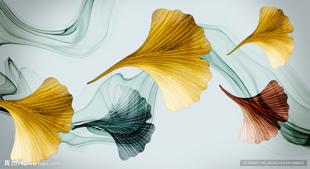 水彩杏叶时尚挂画装饰画