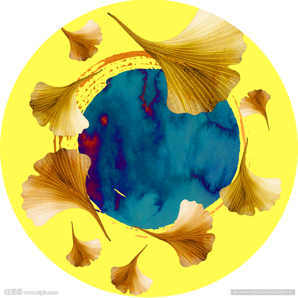 水彩树叶时尚圆形挂画装饰画