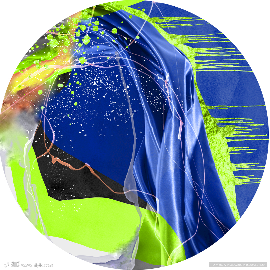 水彩绸布抽象圆形挂画装饰画