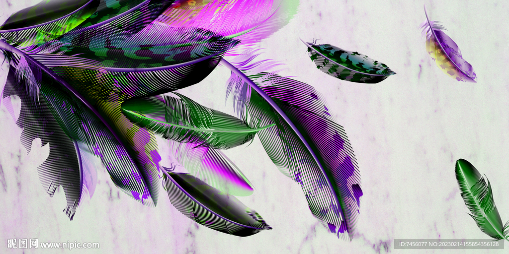 水彩羽毛高清挂画装饰画