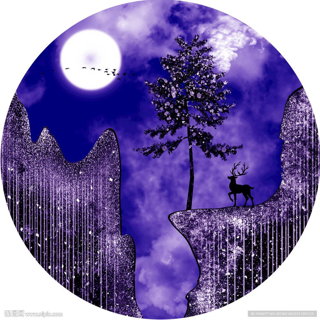 山崖美景圆形挂画