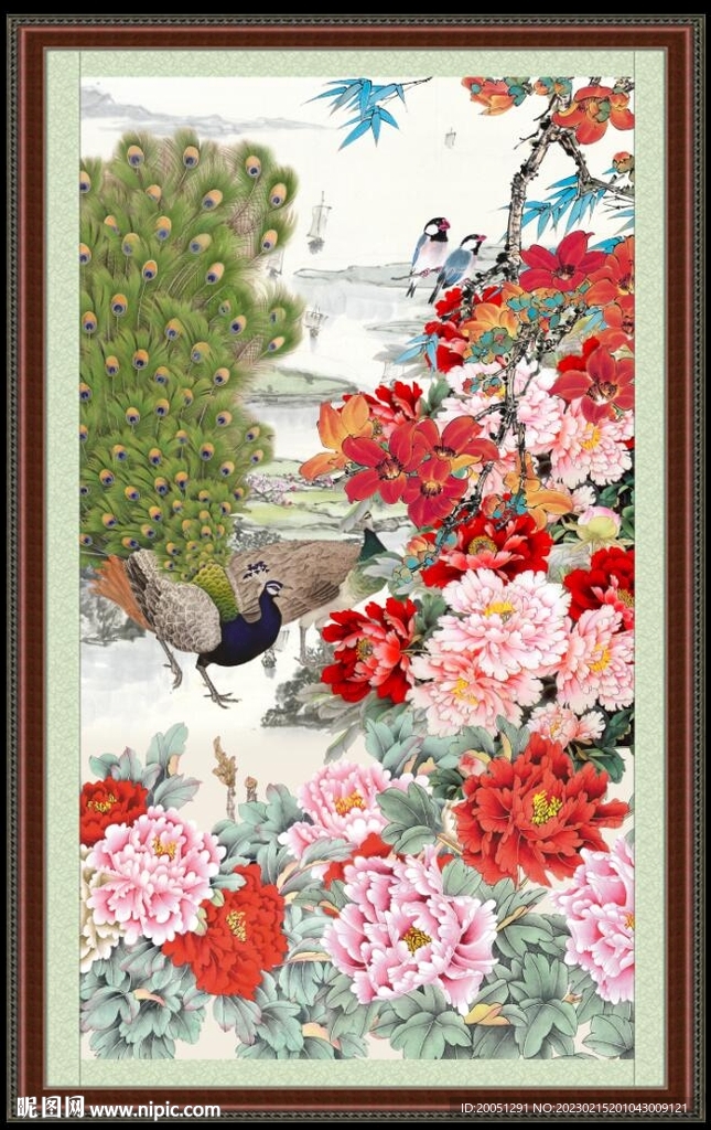 孔雀牡丹图 