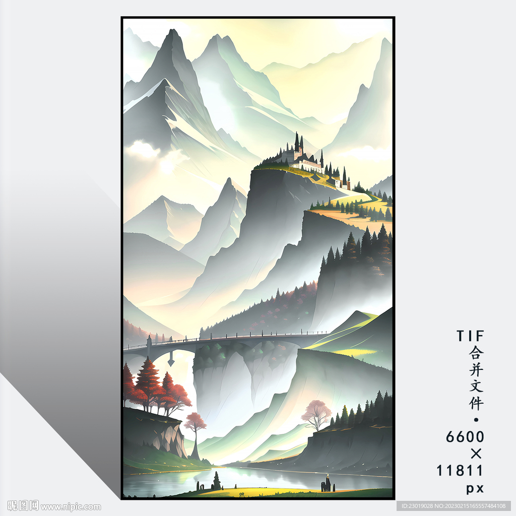 手绘山水玄关装饰画