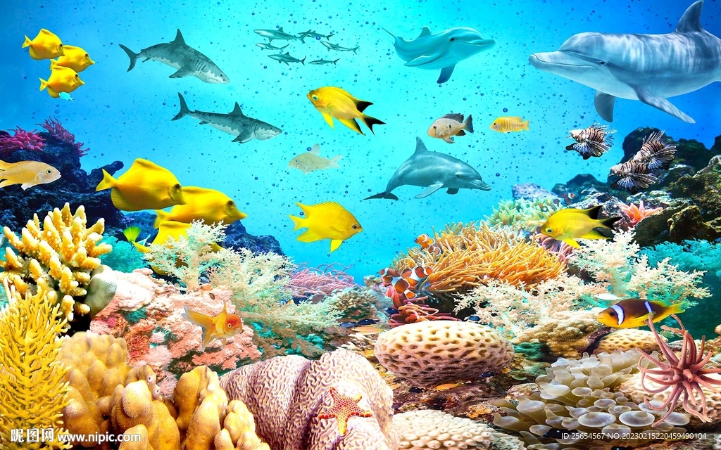 海底动物3D电视背景墙