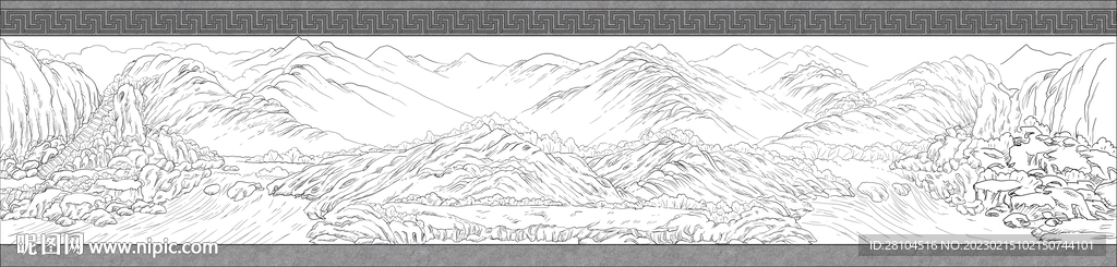 白描山水