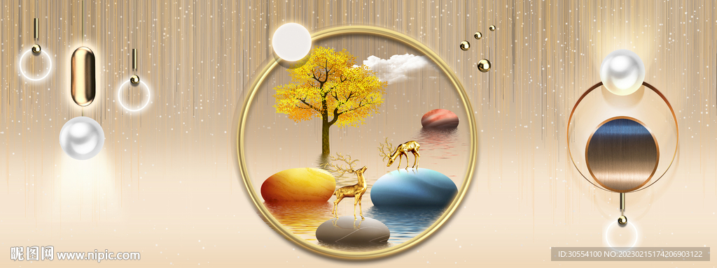 麋鹿三联画图片