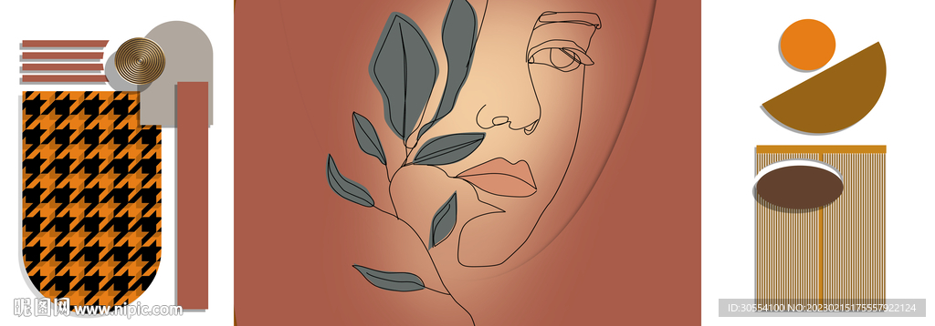 现代简约装饰画轻奢装饰画三联画