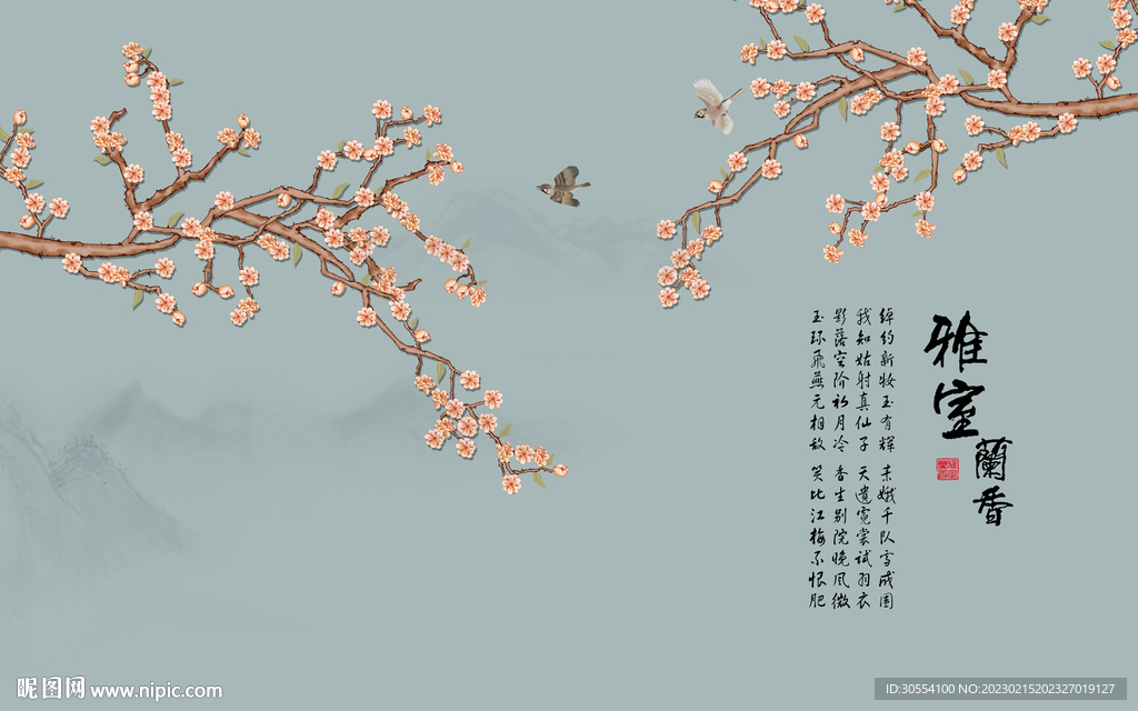 花鸟画工笔画新中式背景墙图片