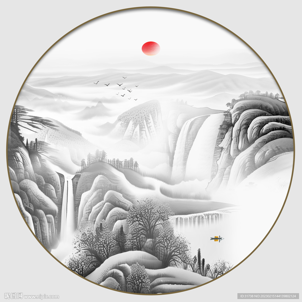 意境山水水墨画