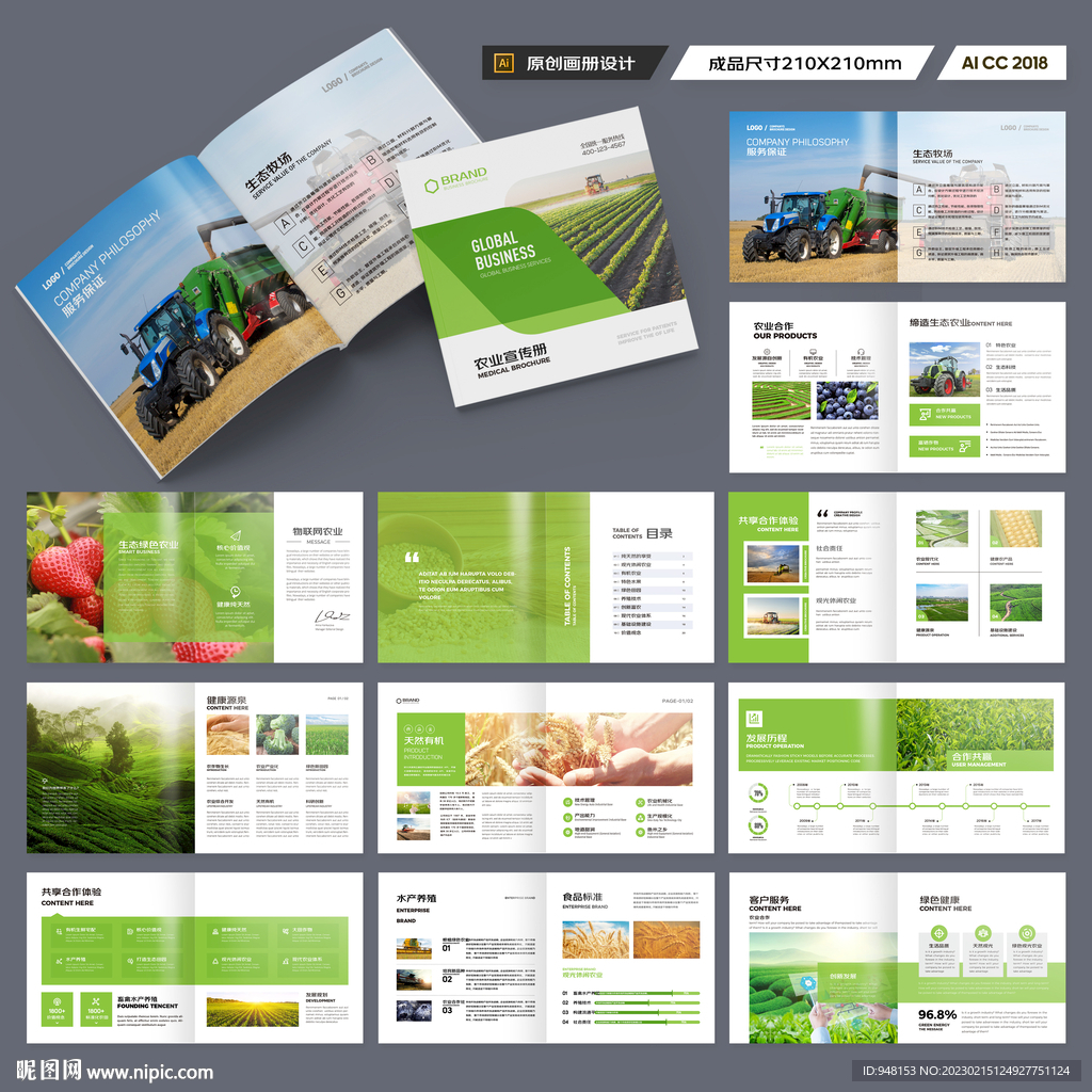 方形绿色农业画册