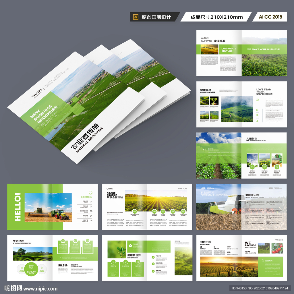 方形绿色农业画册