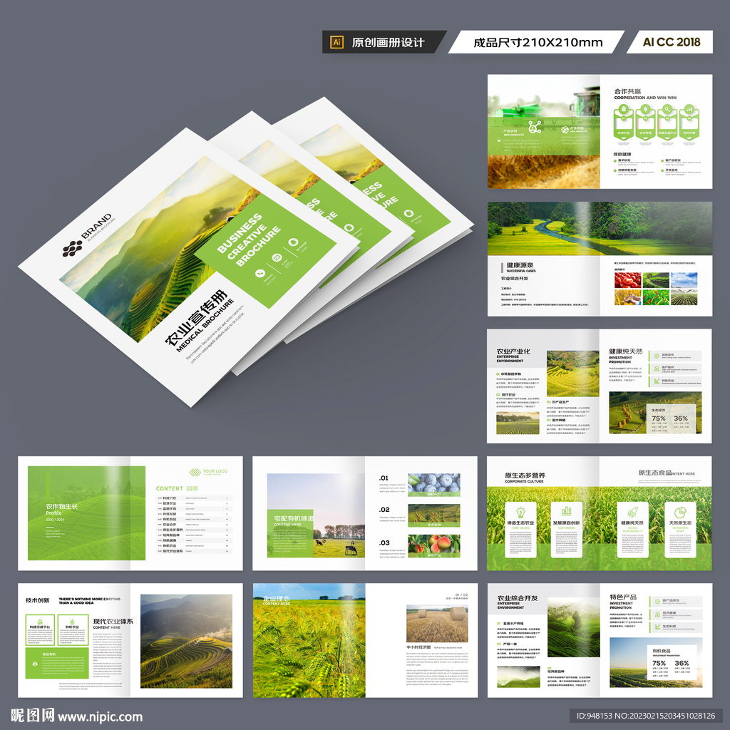 方形绿色农业画册