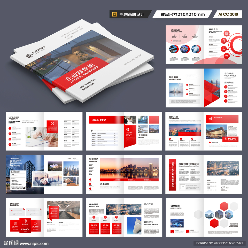 方形大气红色画册