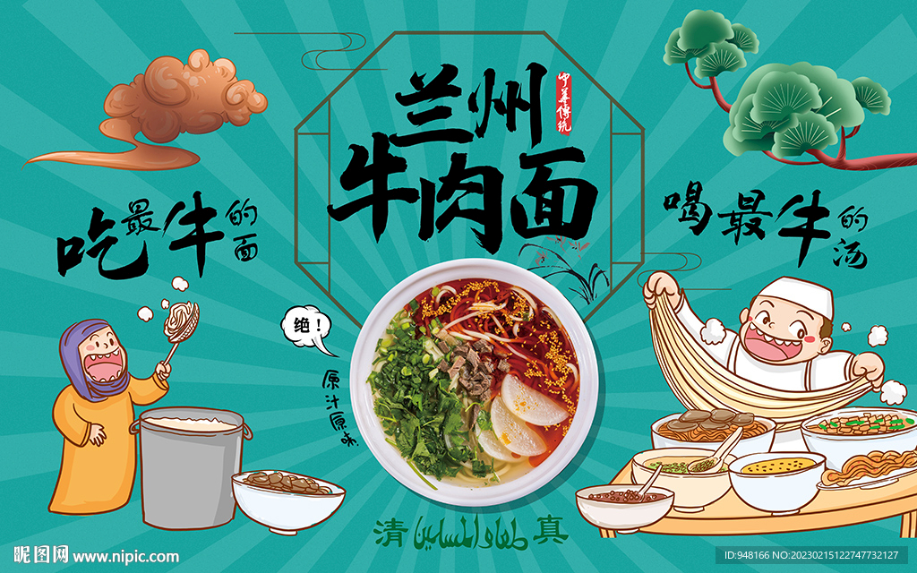兰州牛肉面背景设计国潮